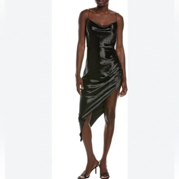 Aiifos Martha Satin Asymmetrical Midi Dress M black metallic - Picture 4 of 11